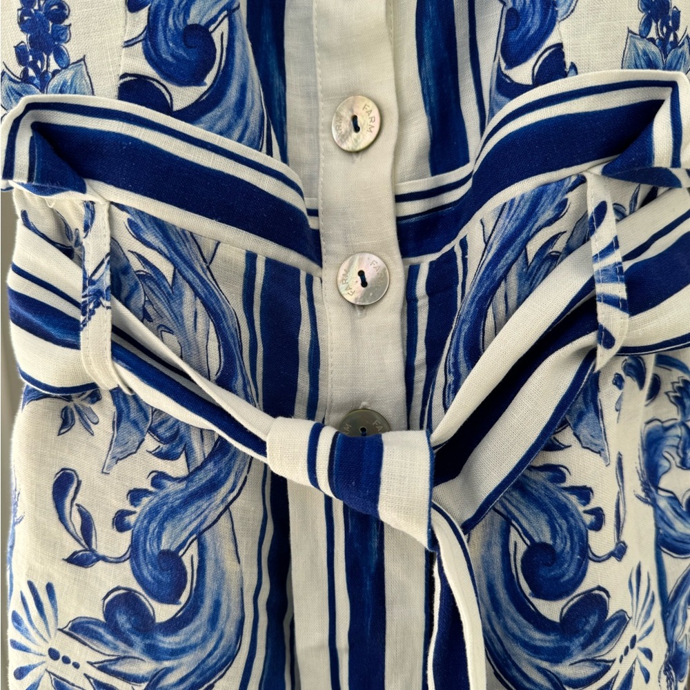 FARM Rio Blue and White Printed Belted Romper - Picture 7 of 9